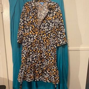 Draper James Navy Floral Long Sleeve Dress